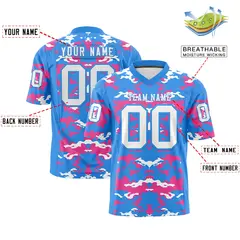 Powder Blue Pink-White Camo Authentic Football Jersey 2