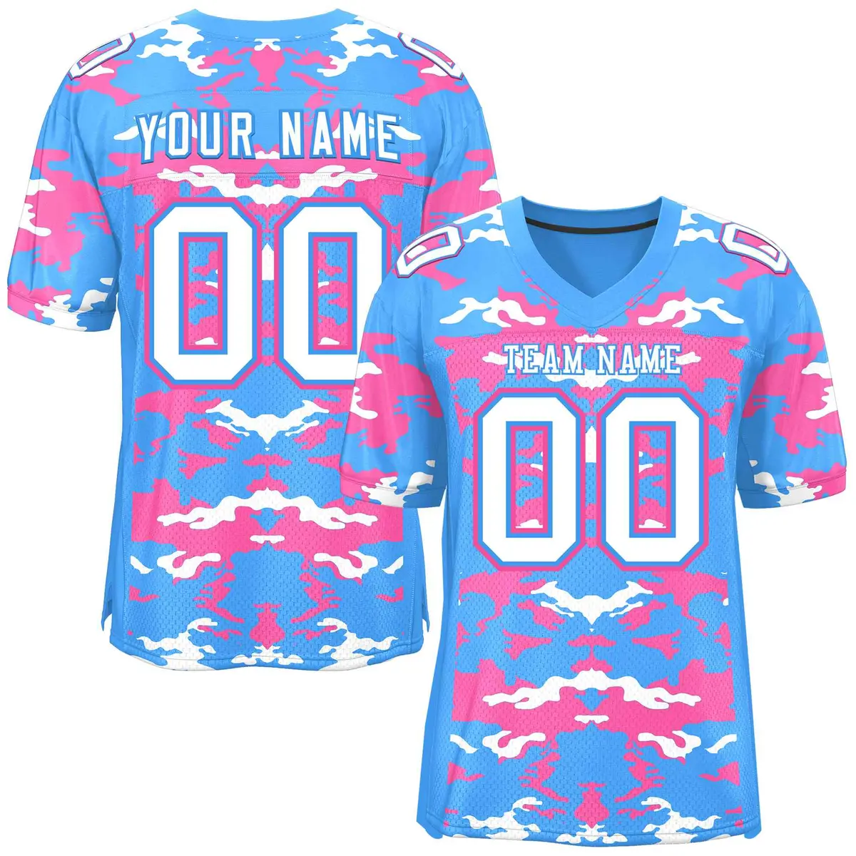 Powder Blue Pink-White Camo Authentic Football Jersey