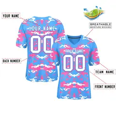 Powder Blue Pink-White Camo Authentic Football Jersey 2