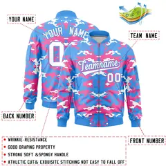 Powder Blue Pink-White Camo Varsity Full-Zip Letterman Bomber Jacket 2