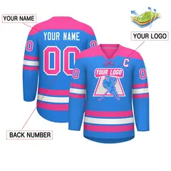 Powder Blue Pink White Classic Lace-Up Neck Hockey Jersey 2