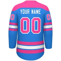 Powder Blue Pink White Classic Lace-Up Neck Hockey Jersey 4