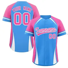 Powder Blue Pink-White Color Block Authentic Baseball Jersey 1