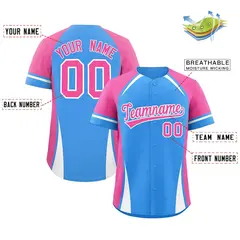 Powder Blue Pink-White Color Block Authentic Baseball Jersey 2