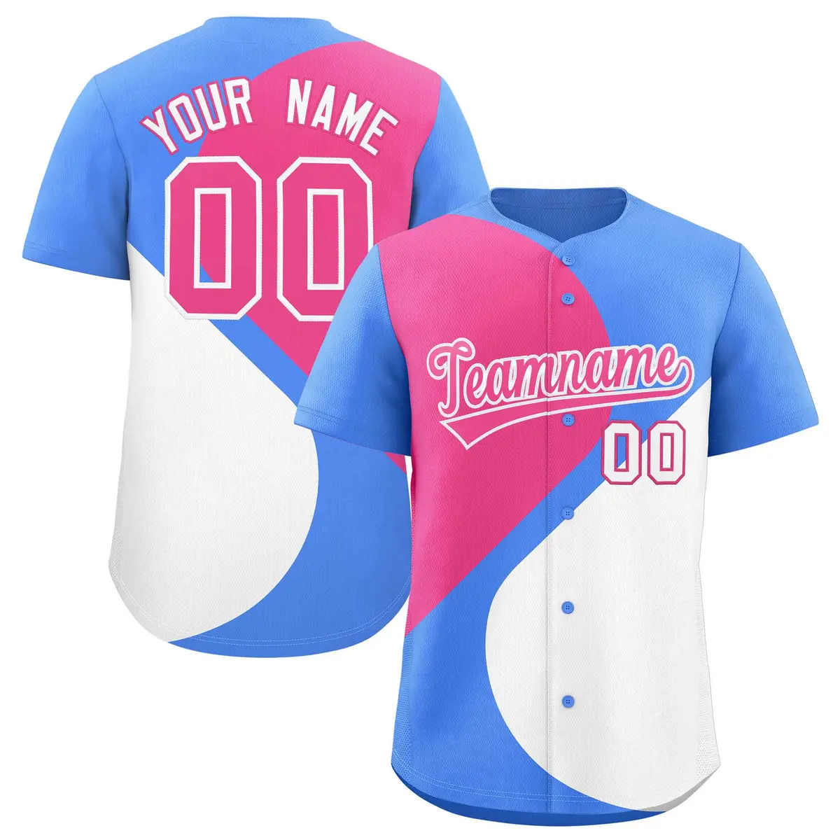 Powder Blue Pink-White Color Block Half Heart Baseball Jersey
