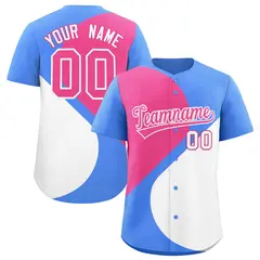 Powder Blue Pink-White Color Block Half Heart Baseball Jersey 1