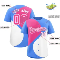Powder Blue Pink-White Color Block Half Heart Baseball Jersey 2