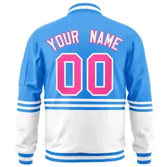 Powder Blue Pink-White Color Block Varsity Letterman Bomber Jacket 4