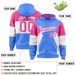 Powder Blue Pink-White Color Block Varsity Letterman Jacket Hoodie 4