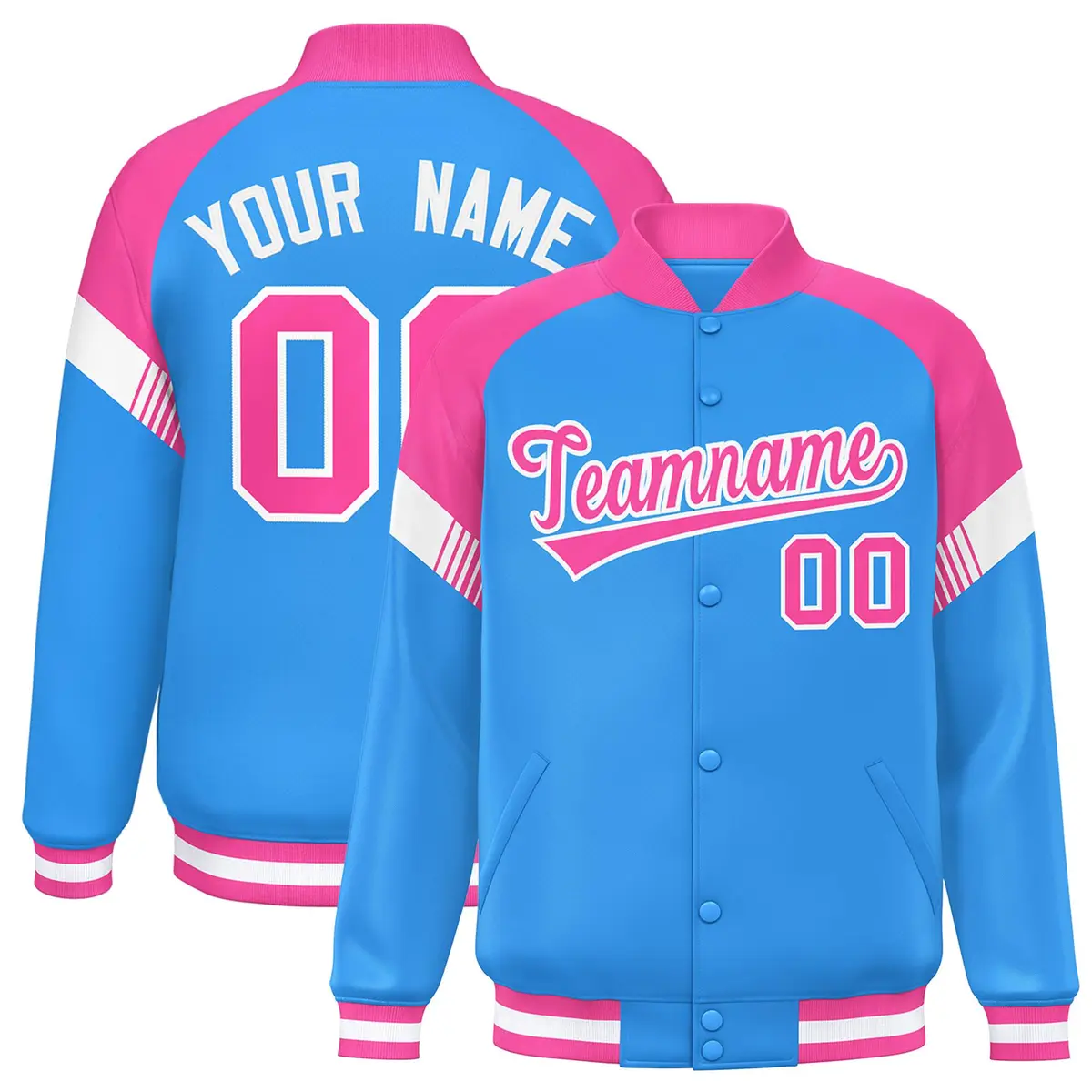 Powder Blue Pink-White Color Block Varsity Letterman Jacket