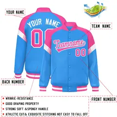 Powder Blue Pink-White Color Block Varsity Letterman Jacket 2