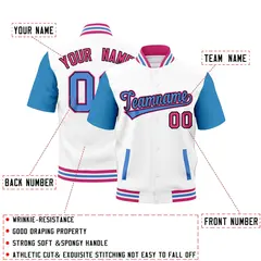 Powder Blue Pink White Full-Snap Short Sleeve Varsity Jacket 2