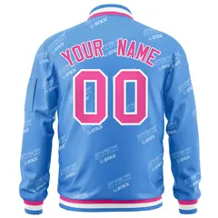 Powder Blue Pink-White Full-Zip Varsity Letter Bomber Jacket 4