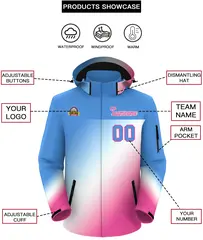 Powder Blue Pink-White Gradient Hooded Waterproof Jacket 2
