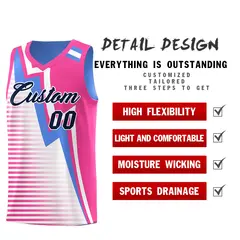 Powder Blue Pink White Gradient Lightning Stripes Reversible Basketball Jersey 3