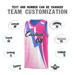 Powder Blue Pink White Gradient Lightning Stripes Reversible Basketball Jersey 4