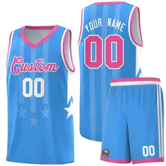 Powder Blue Pink White Gradient Star Graffiti Basketball Jersey 1