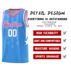 Powder Blue Pink White Gradient Star Graffiti Basketball Jersey 2