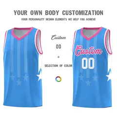 Powder Blue Pink White Gradient Star Graffiti Basketball Jersey 3