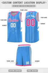 Powder Blue Pink White Gradient Star Graffiti Basketball Jersey 5