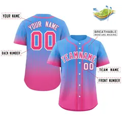 Powder Blue Pink-White Gradient Stripe Baseball Jersey 2