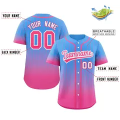 Powder Blue Pink-White Gradient Stripe Baseball Jersey 2