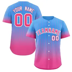 Powder Blue Pink-White Gradient Stripe Baseball Jersey