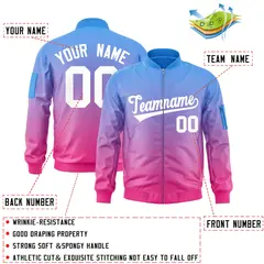 Powder Blue Pink-White Gradient Varsity Letterman Bomber Jacket 2