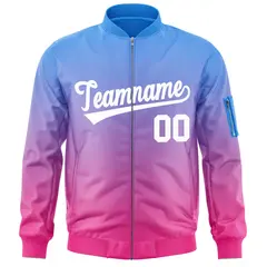 Powder Blue Pink-White Gradient Varsity Letterman Bomber Jacket 3