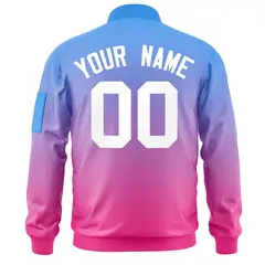 Powder Blue Pink-White Gradient Varsity Letterman Bomber Jacket 4
