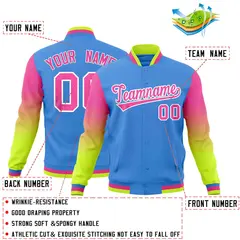 Powder Blue Pink White Gradient Varsity Raglan Letterman Jacket 2