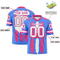 Powder Blue Pink White Graffiti Pattern Flag Football Jersey 2