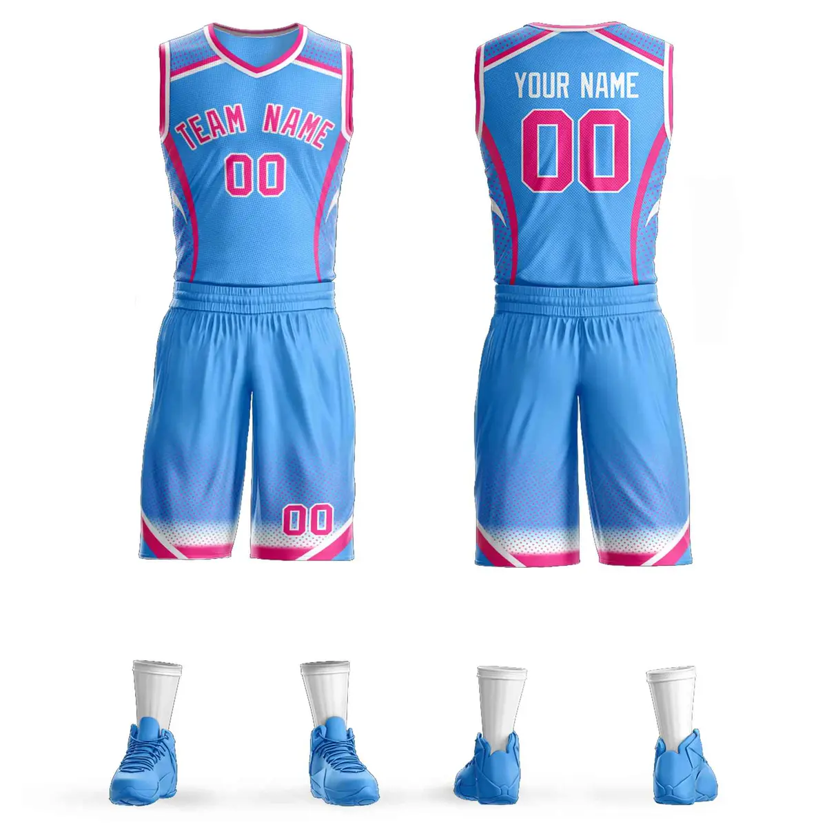Powder Blue Pink-White Graffiti Points Element Basketball Jersey