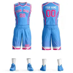 Powder Blue Pink-White Graffiti Points Element Basketball Jersey