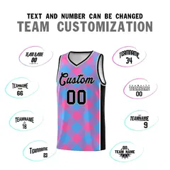 Powder Blue Pink-White Grid Basketball Kits For Team 4