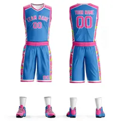 Powder Blue Pink-White Lightning Graffiti Basketball Jersey