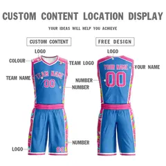Powder Blue Pink-White Lightning Graffiti Basketball Jersey 3