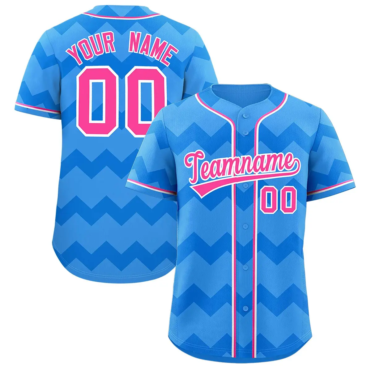 Powder Blue Pink White Ripple Authentic Baseball Jersey