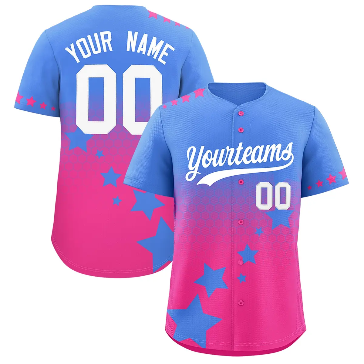 Powder Blue Pink White Rising Stars Gradient Baseball Jersey