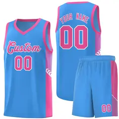 Powder Blue Pink-White Side Stripe Sports Basketball Jersey 1