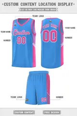 Powder Blue Pink-White Side Stripe Sports Basketball Jersey 2