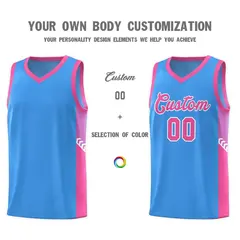 Powder Blue Pink-White Side Stripe Sports Basketball Jersey 3
