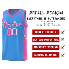 Powder Blue Pink-White Side Stripe Sports Basketball Jersey 5
