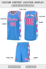 Powder Blue Pink-White Side Triangle Splicing Basketball Jersey 2