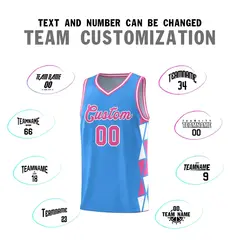 Powder Blue Pink-White Side Triangle Splicing Basketball Jersey 3