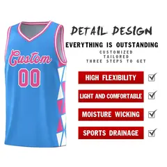 Powder Blue Pink-White Side Triangle Splicing Basketball Jersey 4