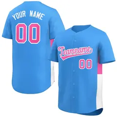 Powder Blue Pink-White Side Two-Tone Baseball Jersey 1