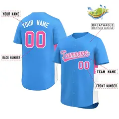 Powder Blue Pink-White Side Two-Tone Baseball Jersey 2
