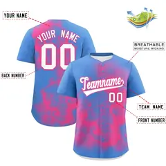 Powder Blue Pink White Skeleton Graffiti Baseball Jersey 2