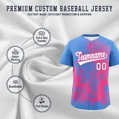 Powder Blue Pink White Skeleton Graffiti Baseball Jersey 4